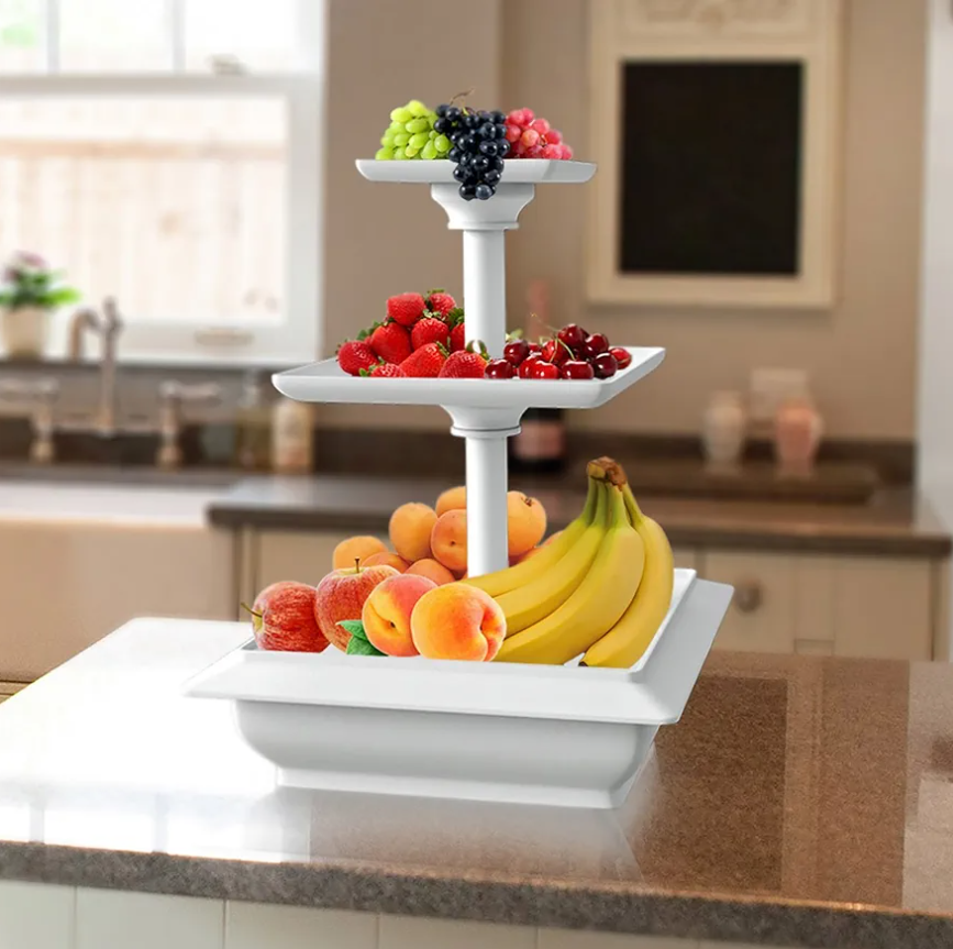 Chef Buddy 3-Tier Cupcake Stand - Square Display Stand for Birthday, Tea Party, Wedding, or Baby Showers - Dessert Table Display Set (White)