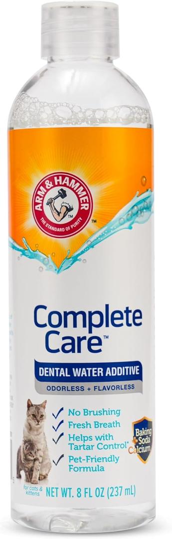 Arm & Hammer Complete Care Fresh Dental Water Additive for Cats - Cat Dental Care for Bad Breath, Includes Cat Enzymatic Toothpaste Action, Cat Grooming Supplies, 8 Fl Oz