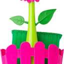 Vigar Flower Power 3-in-1 Kitchen Sink Caddy Set, Flower-Shaped Dish Brush, Sponge, Fence-shaped Holder and Suction Cup, Ideal Sink Organizer, Pink
