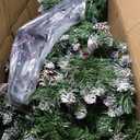 7FT Pre-Lit Artificial Christmas Tree, Snow Flocked Hinged Pine Tree with Warm White Lights, Red Berries & Pine Cones, Full Realistic Xmas Tree for Holiday Indoor Home Office Christmas Decorations