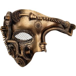 2 x Ubauta Steampunk Masquerade Mask for Men Costume: Mesh Half-Face Cyborg Mask for Halloween Party Cosplay Phantom of the Opera - Gold
