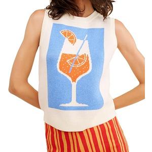 Women Graphic Sweater Vest Y2k Knit Tank Top Lightweight Pullover Top, Medium
