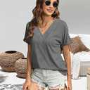 2PCS T Shirts Short Sleeve V Neck Tees Womens Fashion Tops Trendy Soft 2025 Casual Summer Spring Outfits Clothes (Large,dark Grey)