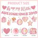 Sweet 16 Birthday Decorations, 18 Pcs Rose Gold Happy 16th Birthday Party Supplies with Banner Honeycomb Hanging Swirls Pom Poms, Party Decor Gifts for 16 Year Old Girl