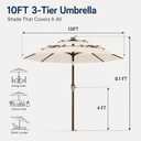 10ft Patio Umbrella, 3-Tier Vented Outdoor Table Umbrella with 8 Sturdy Fiberglass Ribs, Windproof Market Umbrella with Push Button Tilt and Crank, UV Protection for Deck, Pool, Creamy White