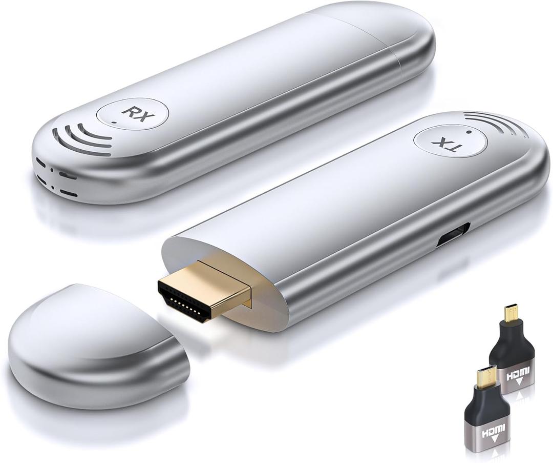 Wireless HDMI Transmitter and Receiver, Plug and Play, 2.4G/5G 100FT Range, Wireless HDMI Extender 4K Decoding 1080P Output, Support Laptop PC TV Box Projector Camera DV, No Need Bluetooth WiFi