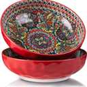 YUN TAO Large Serving Bowls Set - 10-inch Porcelain Bowls, 75 Oz Capacity, Vibrant Red Hue - Microwave and Dishwasher Safe for Salads, Pasta, Entertaining and Party (Set of 2)