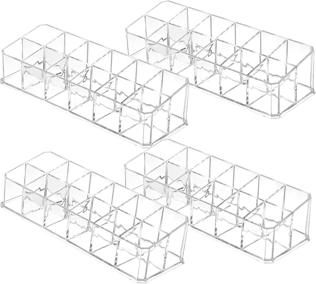 4 PCS Acrylic Lipstick Organizer, Lipstick Holder, 12-Slot Lip Gloss Holder, Beauty Makeup Storage Display Cosmetic Organizer