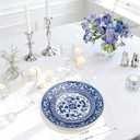 Hioasis 60pcs Blue Plastic Plates Set - Floral Blue & White Porcelain Design, 10.25" Dinner & 7.5" Dessert Plates Disposable for Wedding (Dishwasher Safe, Art Style)