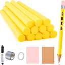 Soulchen 12 Set 31.5 Inch Classroom Giant Pencil Set, Including DIY Foam Swim Noodles, 20 Colored Cardboard Sheets, Letter Stickers, Tape, Marker Pen for DIY Craft Projects Back to School Party Decor