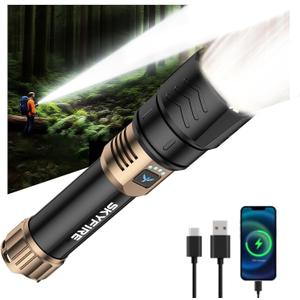SKYFIRE 1097 Rechargeable Flashlights High Lumens,5000mAh Super Bright Flashlight Waterproof Powerful LED Tactical Flash Light for Camping Essentials Outdoor Home & Gifts