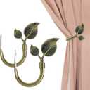 Leaf Shaped Curtain Holdbacks 2pcs, Handmade Metal Curtain Side Holders for Wall, Antique Brass Curtain Tieback Hook Pull Backs for Drapes Window Home Decoration (Antique Brass)