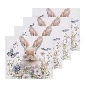 Burbuja Watercolor Bunny Flowers 4 Pack Washcloths, Premium Cotton Maximum Softness & Absorbency for Hand and Face Towels, 10 *10 cm