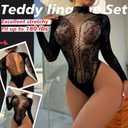 4 x Famstar Sexy Lingerie for Women Naughty Fishnet Lingerie Set Bodysuit Outfits Teddy Sheer Mesh Erotic (Black)