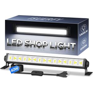 40W LED Shop Light 5400LM Brighter, Plug in Garage Light with On/Off Switch & 6.6FT Cord, 6000K Daylight White Workshop Bay Lighting for Garage Workbench Warehouse Factory Basement (1 Pack)
