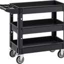 VEVOR Utility Cart, 3-Tier Plastic Service Cart with 550LBS Capacity, 360 Swivel Casters (Including 2 Locking Wheels), Medium Lipped Shelves, Ergonomic Handle, for Garage, Warehouse, Cleaning Tasks