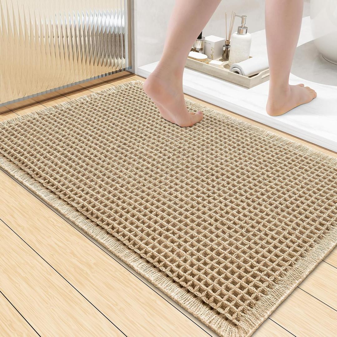 Smiry Waffle Bath Mat 36x24, Extra Soft Absorbent Bathroom Rugs, Non Slip Machine Washable Quick Dry Bath Rugs for Bathroom Floor, Tub, Shower, Home Decor Accessories, Brown
