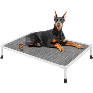 Veehoo Chew Proof Elevated Dog Bed - Cooling Raised Pet Cot - Silver Aluminum Frame and Durable Textilene Mesh Fabric, Unique Designed No-Slip Feet for Indoor or Outdoor Use, Black Silver, X Large,  49.0"L x 33.0"W x 9.0"Th 