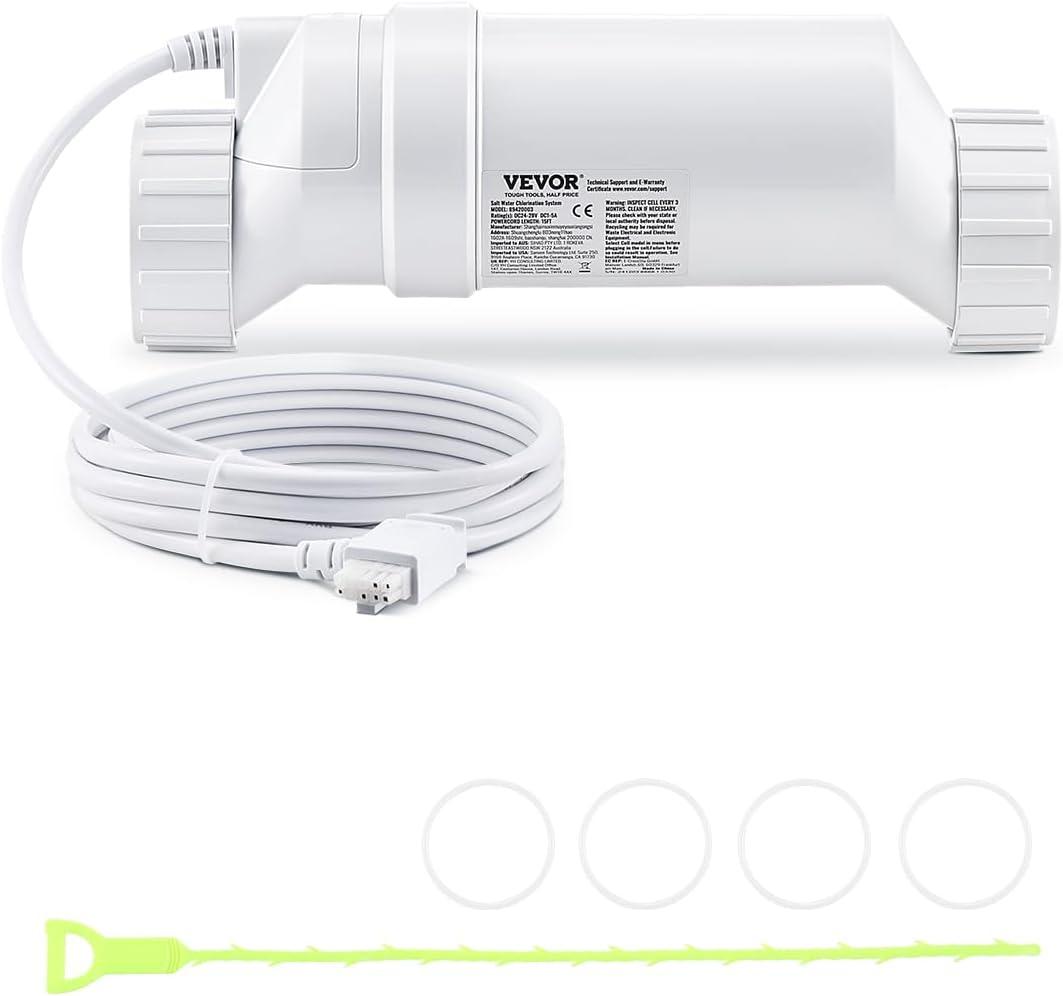 VEVOR Salt Water Chlorinator System, Pool Chlorination Cell Fits for Hayward W3T-Cell-15 (T15), Pool Cell Salt Water System for In-Ground Swimming Pools up to 40,000 Gallons, 15 ft Power Line, White