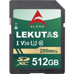 512GB SDXC UHS-I Memory Card - Up to 200MB/s Read Speed, C10, U3, V30, 4K UHD, Full-HD & 4K Video SD Card for Canon Nikon Sony Fujifilm DSLR Cameras or Mirrorless Cameras