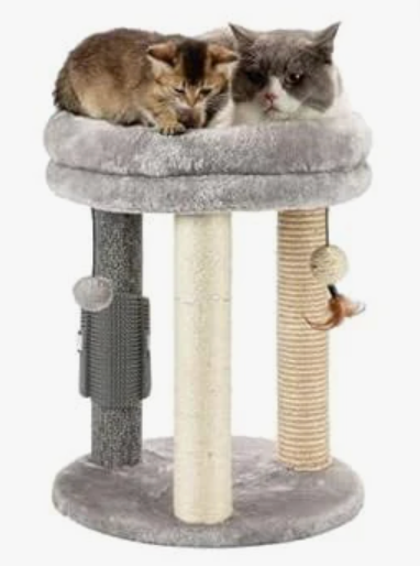 MECOOL 4in1 Small Cat Tree,Scratching Post with Tower Soft Bed, Sisal Carpet Jute Posts with Three Hanging Ball Toys and Massage Brush for Indoor Cats and Kittens