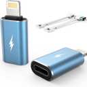 TechMatte Female USB C to Male Lightning Adapter 2 Pack 2.2A Charging Data Transfer, Compatible with iPhone 14, 13, 12, 11 Xs SE iPad iPod AirPods, Not for Audio Headphones/OTG Android Anti-Lost, Blue