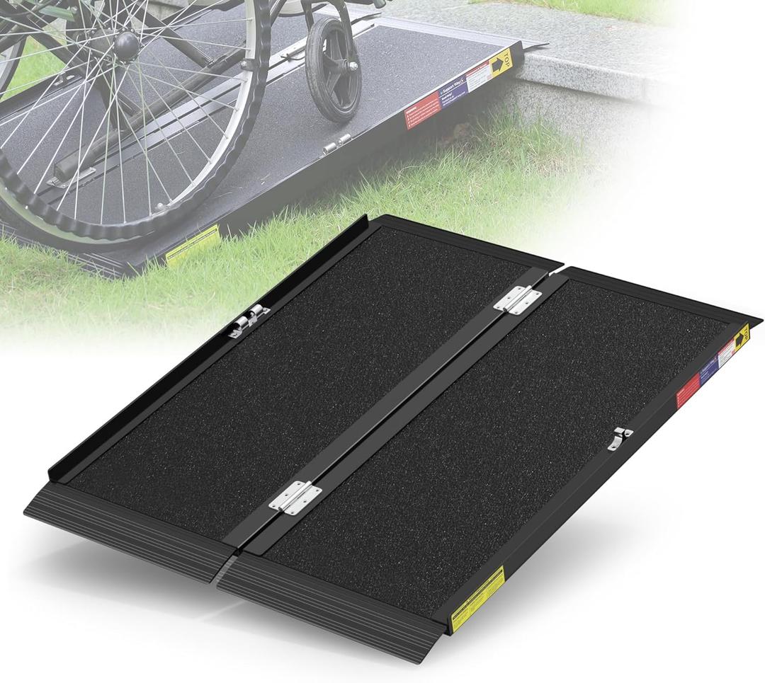 3FT Portable Wheelchair Ramp with Quick-Lock, Black Seamless Non-Slip Aluminum Folding Handicap Ramp,Threshold Ramp for Doorways, Wheel Chair Ramp for Home Steps, Loading Dock Plates (3FT((Using height 3-9'')
