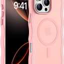 2 x Hualele for iPhone 16 Pro Max Case Cute for Women, Compatible with MagSafe, Military Grade Dropproof Translucent Matte Back Curly Wave Edge Slim Girly Phone Case 16 Pro Max Case, Light Pink