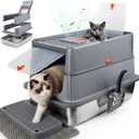 XLarge Stainless Steel Litter Box with Flip Top Lid, High Sided Enclosed Metal Cat Litter Pan, Dog Proof Odor Control Easy Clean, Includes Litter Mat&Scoop, Step Pedal, Carbon Filter, Gray-XL