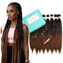 1B/30 Pre Stretched Braiding Hair 20 Inch 8 Packs Long Ombre Off Black to Auburn Brown Braiding Hair Pre Stretched Professional Prestretched Hair Extensions Synthetic Crochet Twist Braids