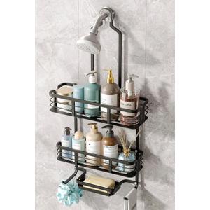 Shower Caddy Hanging, Never Rust Aluminum Shower Organizer, Over Showerhead No Drilling Shower Racks, with Soap Holder Multi Hooks Bathroom Storage for Shampoo Sponge,Silvery