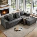 INGEROOM 108" Modular Cloud Sectional Couch with Deep Seat, Boneless Sofa with Movable Ottoman, Plush Corduroy Memory Foam Couch for Living Room, No Assembly, Dark Gray