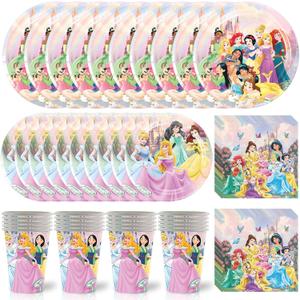 60 PCS Princess Birthday Party Supplies, Princess Tableware Set Includes 20 PCS Plates, 20 PCS Napkins, 20 Paper Cups for Party Decorations