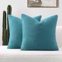 FUTEI Pack of 2 Teal Blue Decorative Throw Pillow Covers 24x24 Inch Soft Cozy Solid Boucle Textured European Cushion Case,Modern Home Decor for Couch Bed Living Room