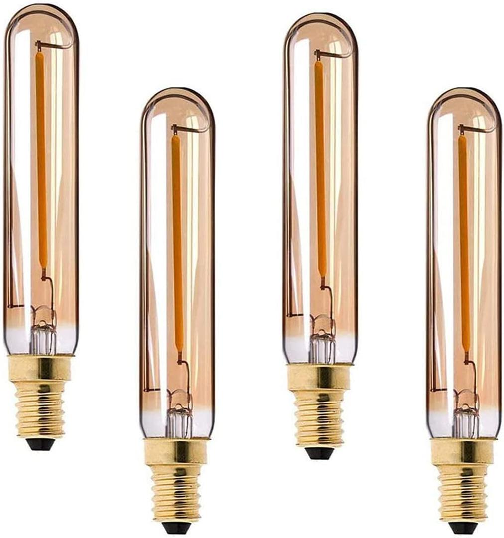 Lxcom Lighting E12 LED Bulb Dimmable Candelabra Light Bulbs Soft Warm 2200K T20 Tubular Shape Amber Glass 10W Incandescent Replacement Edison Bulb for Chandelier Pendant Lighting, 4 Pack