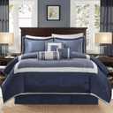 Madison Park Cozy Comforter Set-Deluxe Hotel Collection, All Season Down Alternative Luxury Bedding with Matching Shams, Decorative Pillows, King(104"x92"), Genevieve, Navy 7 Piece