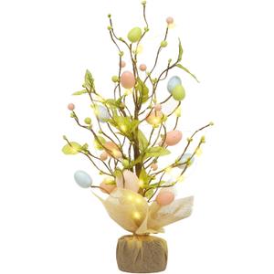 RoseCraft Easter Decorations, 18 Inch Pre-Lit Easter Egg Tree Tabletop Decor with Delicate Ornaments, for Home Party Wedding Holiday Spring Summer Decoration, Green/Pink/Blue.
