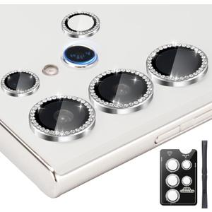 Camera Lens Protector for Samsung Galaxy S25 Ultra, Individual Tempered Glass Aluminum Alloy Ring Lens Cover with Installation Tray Fit for Samsung Galaxy S25 Ultra Diamond Silver