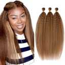 P4/27 Highlight Blonde Bundles Human Hair Yaki Straight Bundles Human Hair 18 20 22 Inch Brazilian Hair 3 Bundle Brown Unprocessed Virgin Remy Hair Extensions 50 Gram Per Bundle