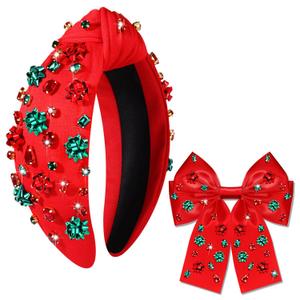 mokkia Christmas Headbands Hair Bows for Women Holiday Headbands Christmas Bow Tree Headbands Hair Ribbon Bows Clips Holiday Christmas Accessories Outfits Party Decorations Holiday Gifts (Pattern B)