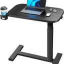 HUANUO Bedside Table with Wheels, Height-Adjustable Rolling Computer Cart, Overbed Table with Cup Holder, Pneumatic Laptop Standing Desk for Home Office, Black (27.6" x 15.7") (Small 28*16Inch)