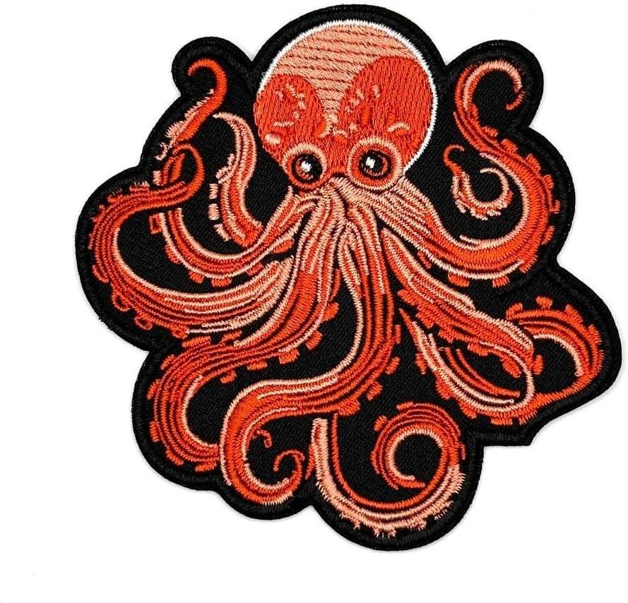 3.5" Octopus Patch - Embroidered Sea Creatures Applique Appliques Iron On Sew On Patches for Holes, Clothing, Jeans, Hat, Backpacks, Clothes