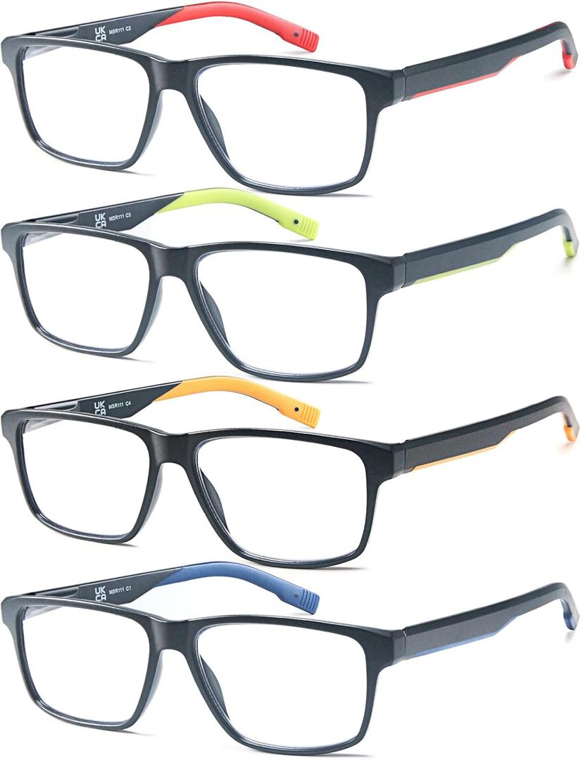 Large Reading Glasses Men Blue Light Blocking Wide Computer Readers Lightweight Black Frames+Rubber Arms+Spring Hinges
