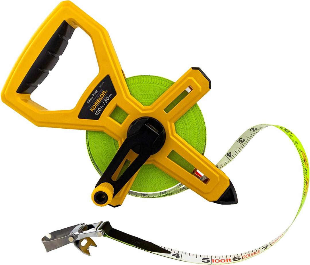 Komelon 6611IM Feet/Inches and Metric Fiber Tape Reel with Double Nylon Coated Fiberglass Blade, 100-Feet-30M by 1/2-Inch