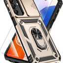 SunStory Phone Case Compatible with Samsung Galaxy A16 5G Case with HD Screen Protector & Slide Camera Cover & Rotated Ring Kickstand, [Shockproof] Dual Layers Phone Case for Samsung A16 (Gold)