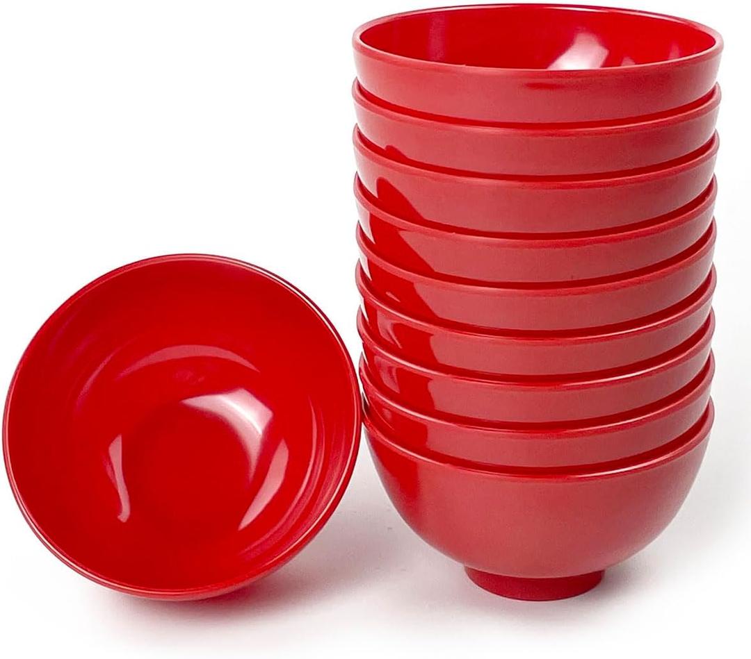 4.5-inch Unbreakable Small Melamine Bowls for Cereal Rice Soup Dessert Snack Ice-Cream Pudding Mini Round Plastic Bowl.(10 PCS) Red