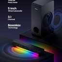 MEREDO Sound Bar for Smart TV 3.1CH PC Gaming Soundbar with Subwoofer RGB Lighting Audio Sync Surround Sound System BT 5.3/HD-ARC/Optical/AUX/USB for Desktop Tablets Consoles Home Cinema