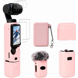 Case for DJI Osmo Pocket 3/Xtra Muse Camera, Soft Silicone Protective Case, Slim Fit Skin with mic Cover and Screen Protector Accessories for Osmo Pocket 3/Xtra Muse,Anti-Scratch (Pink)