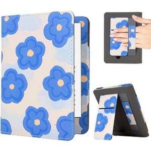 KEROM Case for 7"/6.8" Kindle Paperwhite (12th/11th Gen, 2024/2021), Kindle Colorsoft Signature Edition Case, PU Leather Foldable Stand Cover with Hand Strap & Auto Wake/Sleep, Cute Flowers
