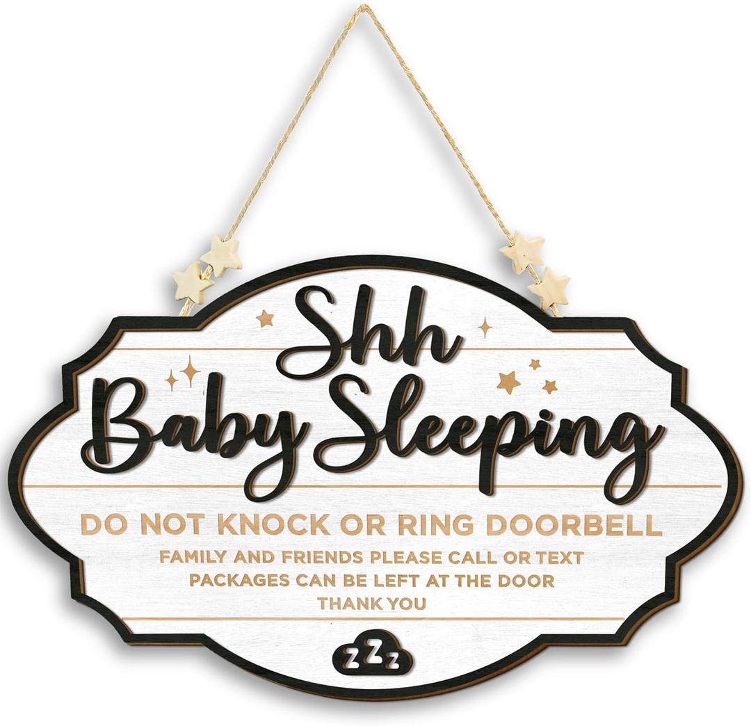 Shhh Baby Sleeping Sign for Front Door - Please Do Not Knock Or Ring Doorbell Sign, Baby Sleeping Door Sign, No Knocking Door Sign, No Soliciting Do Not Knock Sign
